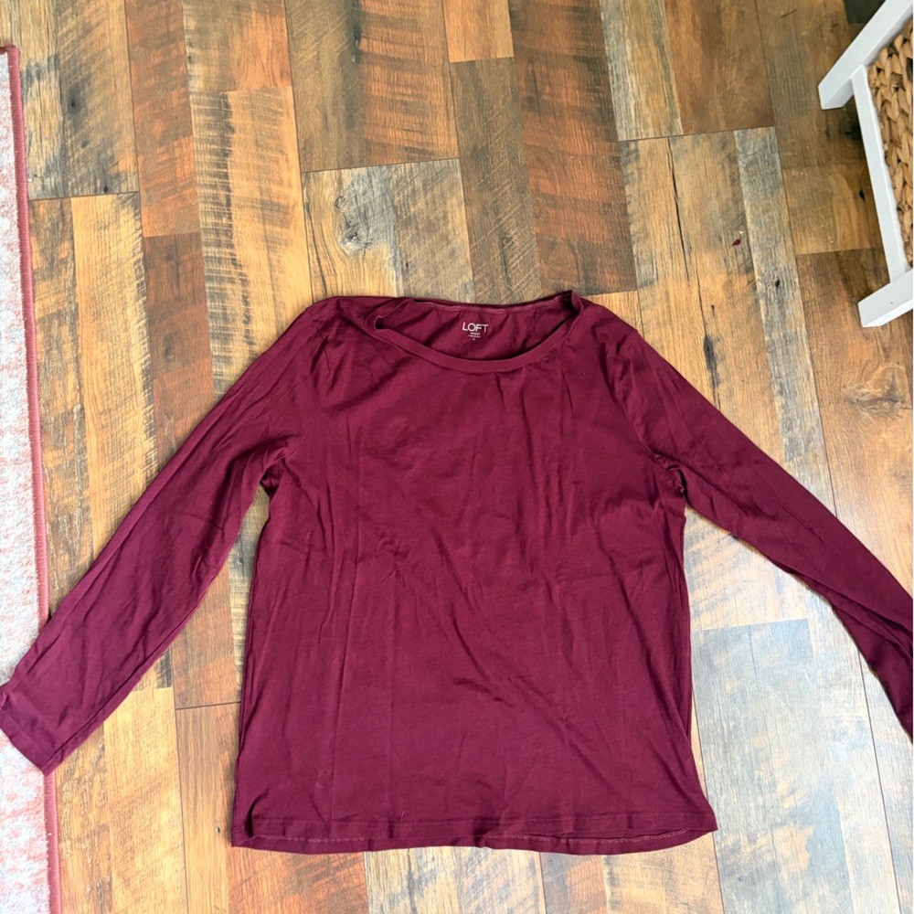LOFT Women's Burgundy Long Sleeve Top